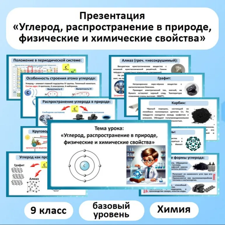 Презентация по химии «Углерод, распространение в природе, физические и химические свойства»