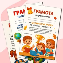 Грамоты за отличную и хорошую учебу по окончании 1 четверти