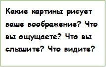 Какие картины рисует ваше воображение? Что вы ощущаете? Что вы слышите? Что видите?