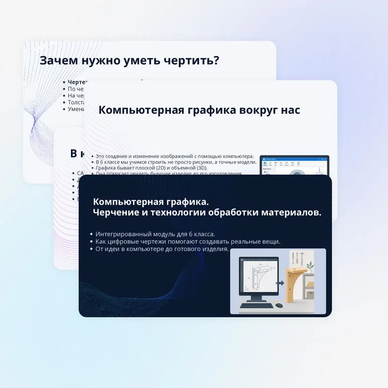 Презентация к уроку технологии: «Компьютерная графика. Черчение и технологии обработки материалов» (6 класс)