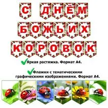 Оформление на 13 июня «День божьих коровок»: растяжка и флажки с тематическими графическими элементами. Добавлен редактируемый файл.