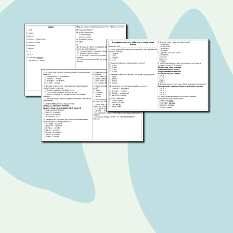 Итоговая проверочная работа по русскому языку. 4 класс