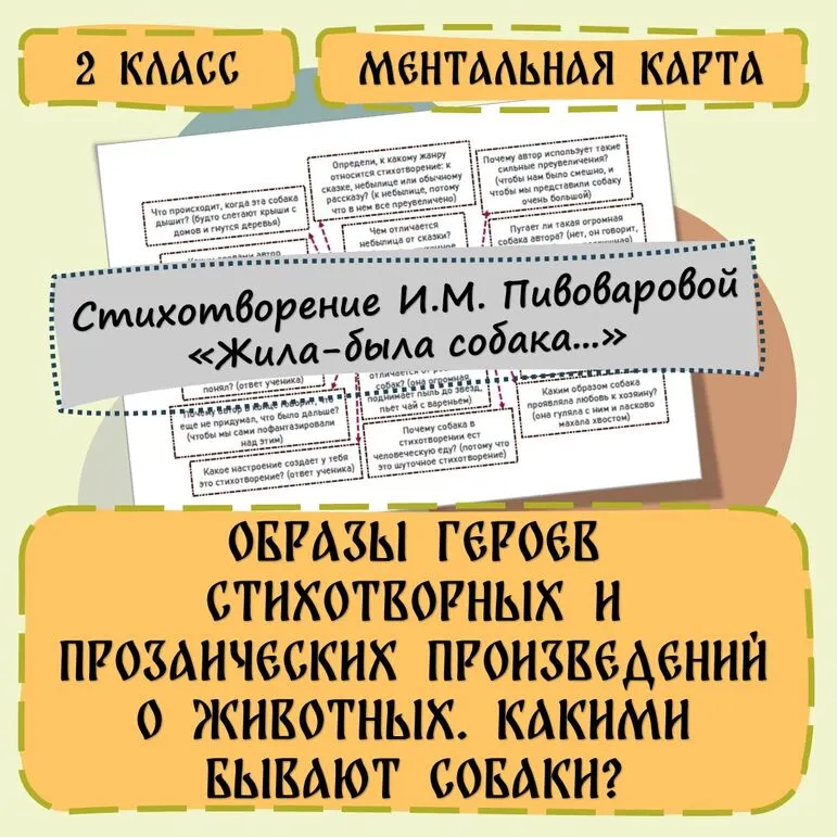 Ментальная карта. Образы героев стихотворных и прозаических произведений о животных. Стихотворение И.М. Пивоваровой «Жила-была собака...». Литературное чтение, 2 класс