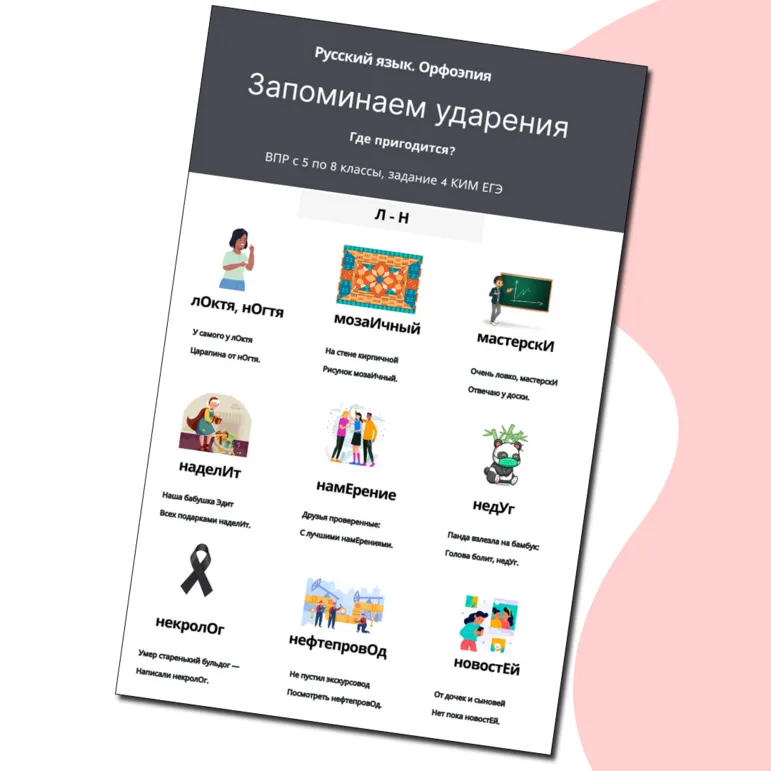 Памятка «Запоминаем ударения. Л - Н»