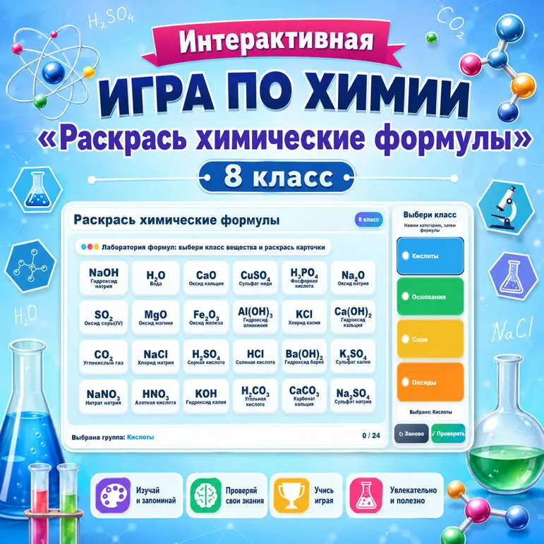 Интерактивная игра по химии «Раскрась химические формулы» 8 класс