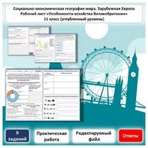 Рабочий лист по географии «Особенности отраслевой и территориальной структуры хозяйства Великобритании. Практические работы» (углубленный уровень)