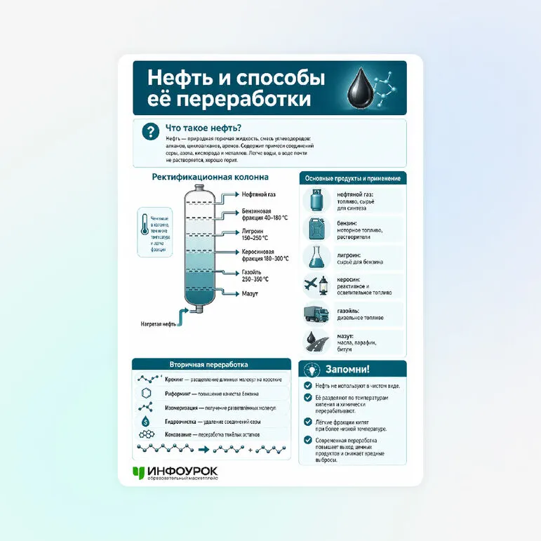 Памятка «Нефть и способы её переработки»