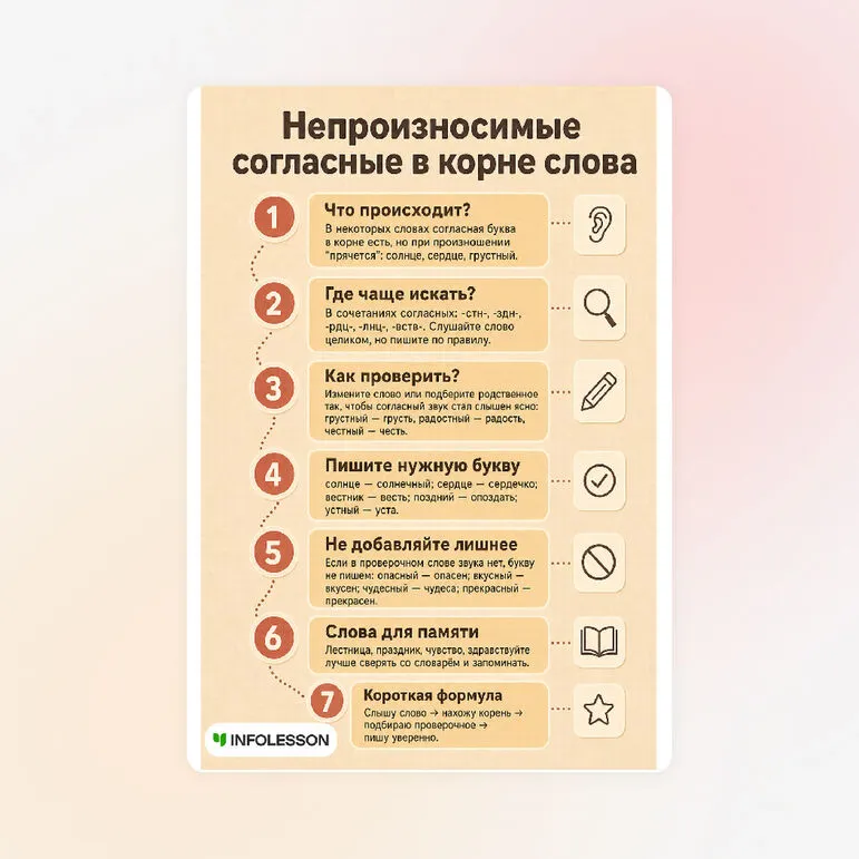 Памятка «Непроизносимые согласные в корне слова»