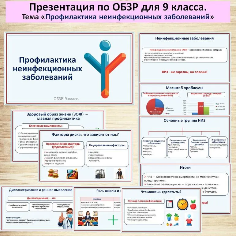 Презентация по ОБЗР «Профилактика неинфекционных заболеваний». 9 класс.