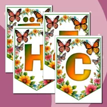 Оформление на 19 июня «День бабочек»: растяжка и флажки с тематическими графическими элементами. Добавлен редактируемый файл.