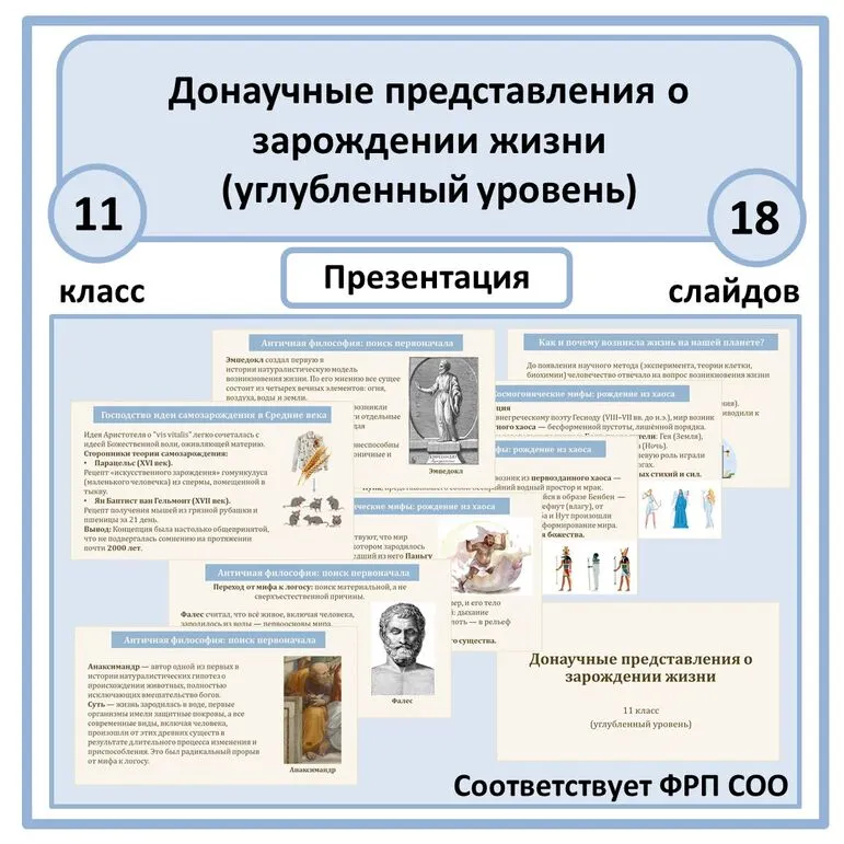 Презентация по биологии «Донаучные представления о зарождении жизни» 11 класс (углубленный уровень)