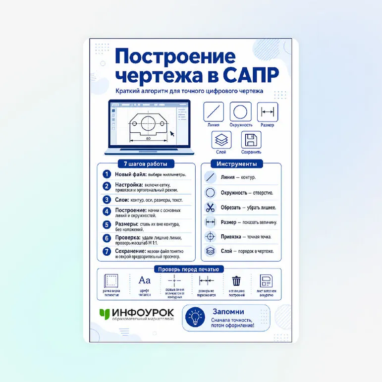 Памятка «Построение чертежа в САПР»