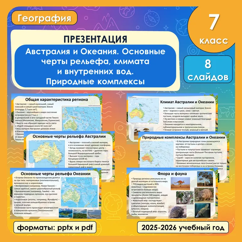 Презентация «Австралия и Океания. Основные черты рельефа, климата и внутренних вод. Природные комплексы»