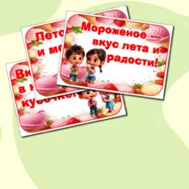 Оформление на «День мороженого»: растяжка и речевые облачка. Добавлен редактируемый файл.