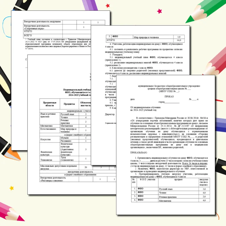 Приказ об индивидуальном обучении на дому. С индивидуальным учебным планом. 4 класс. ребенок с ОВЗ вариант 8.3