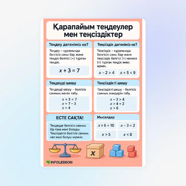 Жадынама «Простейшие уравнения. Неравенства»