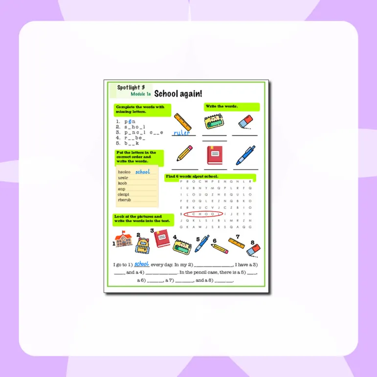 Рабочий лист Spotlight 3 Module 1a (School again)