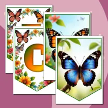 Оформление на 19 июня «День бабочек»: растяжка и флажки с тематическими графическими элементами. Добавлен редактируемый файл.