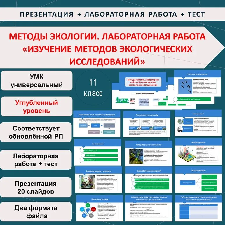 Комплект (презентация, лабораторная работа + тест) Методы экологии. Лабораторная работа «Изучение методов экологических исследований» Биология 11 класс, углубленный уровень