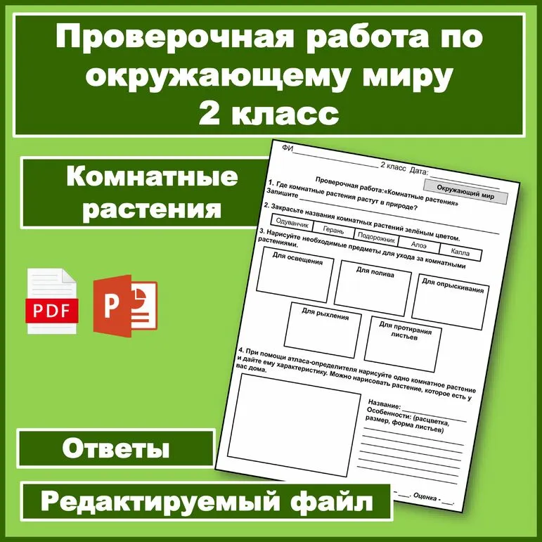 Комнатные растения. Проверочная работа по окружающему миру, 2 класс. А. А. Плешаков.