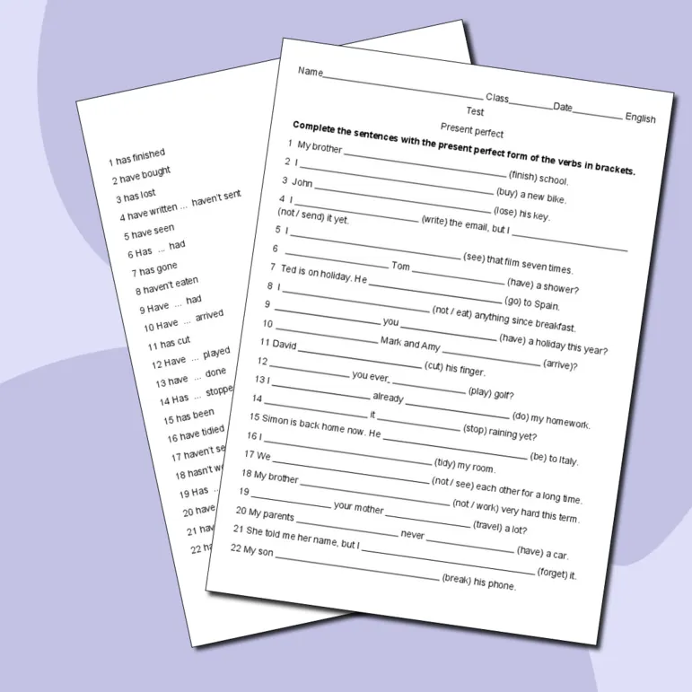 Present perfect. Тест по английскому языку.