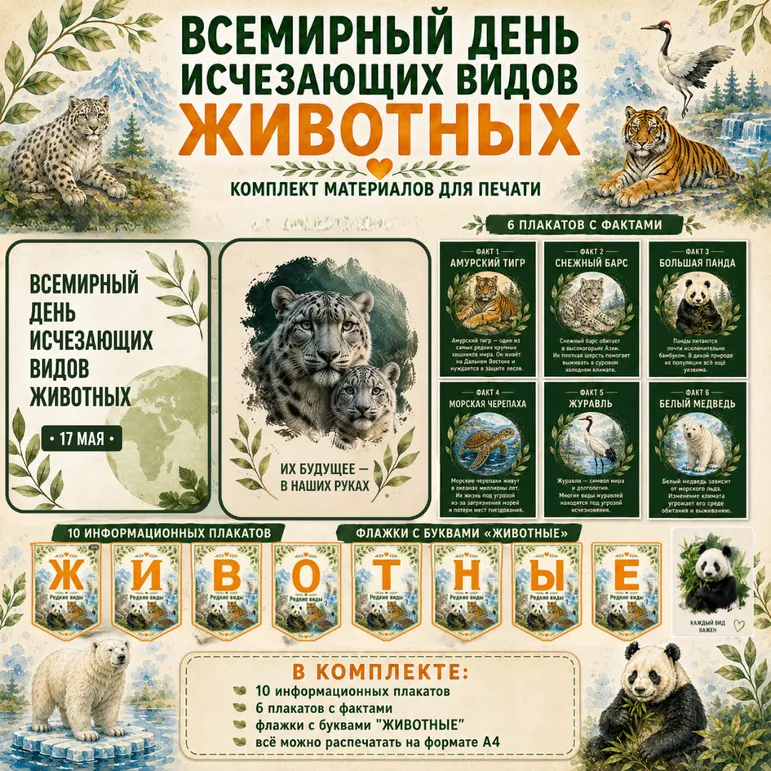 Оформление «Всемирный день исчезающих видов животных» (флажки, плакаты)