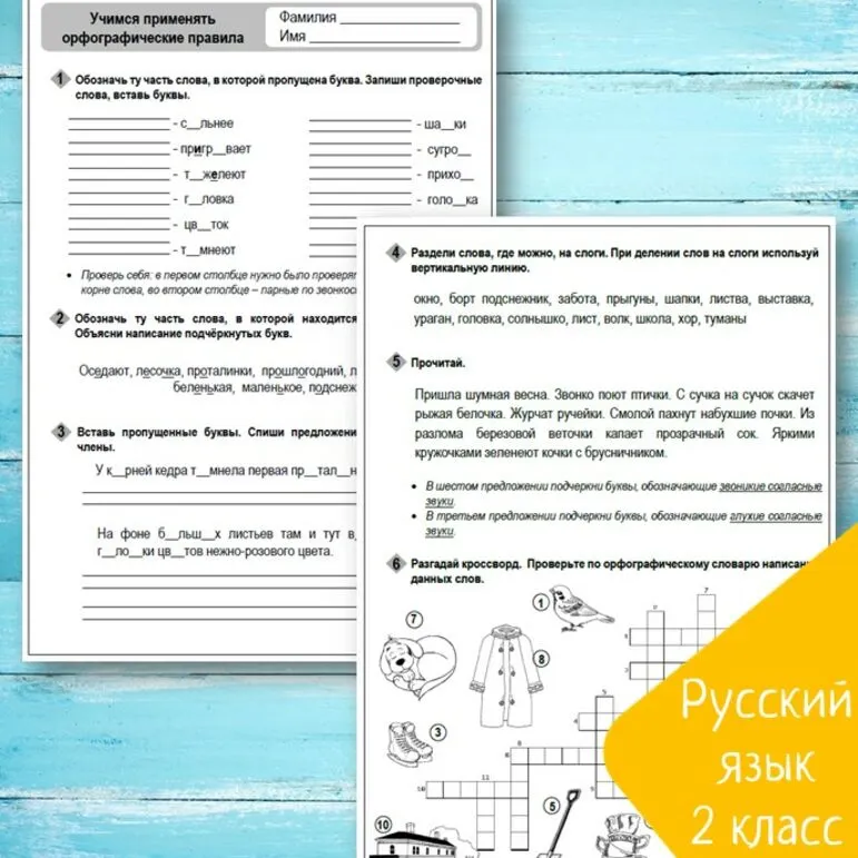 Рабочий лист по русскому языку на тему 