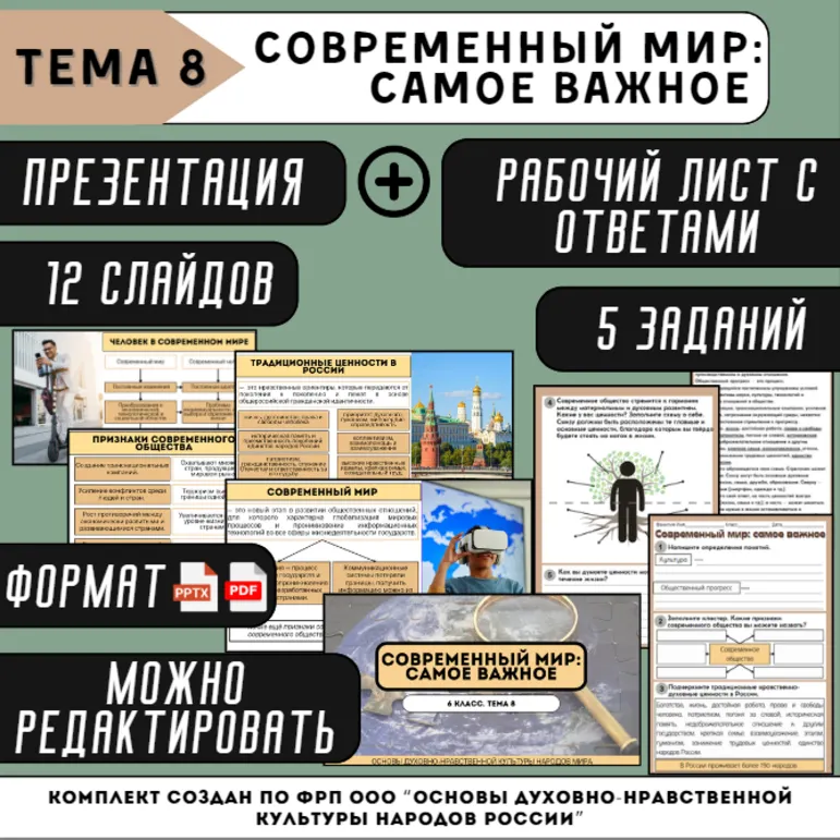 Комплект материалов «Современный мир: самое важное (практическое занятие)» ОДНКНР 6 класс (соответствует ФОП ООО ОДНКНР 5-6 класса) | Презентация и рабочий лист