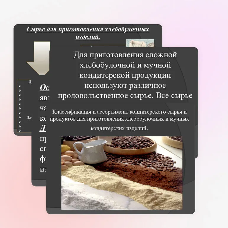 Презентация: Классификация и ассортимент кондитерского сырья и продуктов для приготовления хлебобулочных и мучных кондитерских изделий.