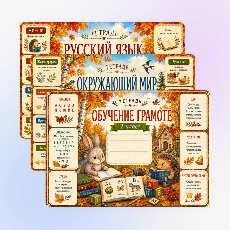 Осенние обложки на тетради/ комплект обложек для тетрадей 1 класс