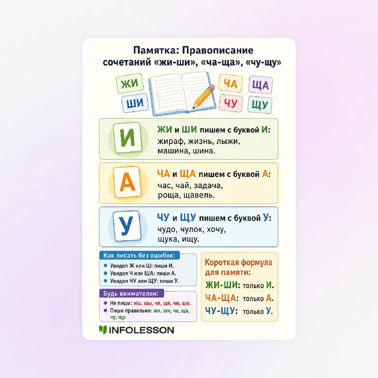 Жадынама «Правописание сочетаний «жи-ши», «ча-ща», «чу-щу»»