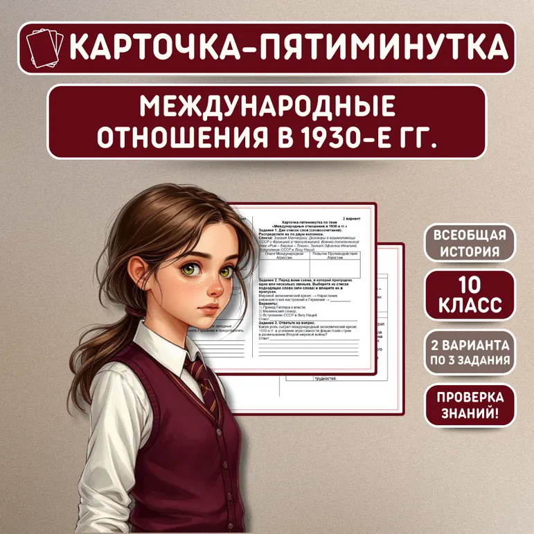 Карточка-пятиминутка по всеобщей истории «Международные отношения в 1930-е гг.» 10 класс