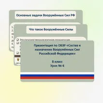 Презентация по ОБЗР «Состав и назначение Вооруженных Сил Российской Федерации» (8 класс, урок № 6)