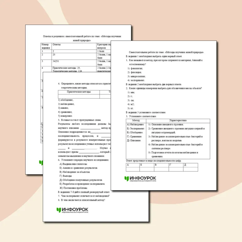 Самостоятельная работа по теме: «Методы изучения живой природы».