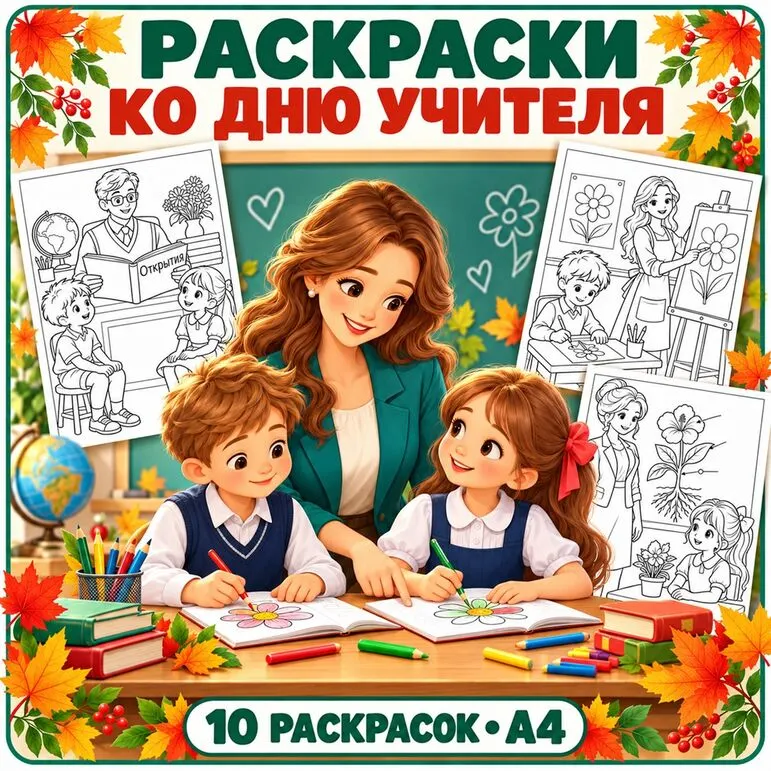 Раскраски ко Дню учителя. Набор для учеников начальной школы