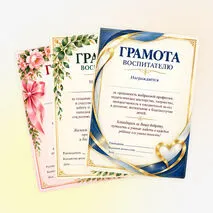 Красивые грамоты для воспитателя и помощника воспитателя