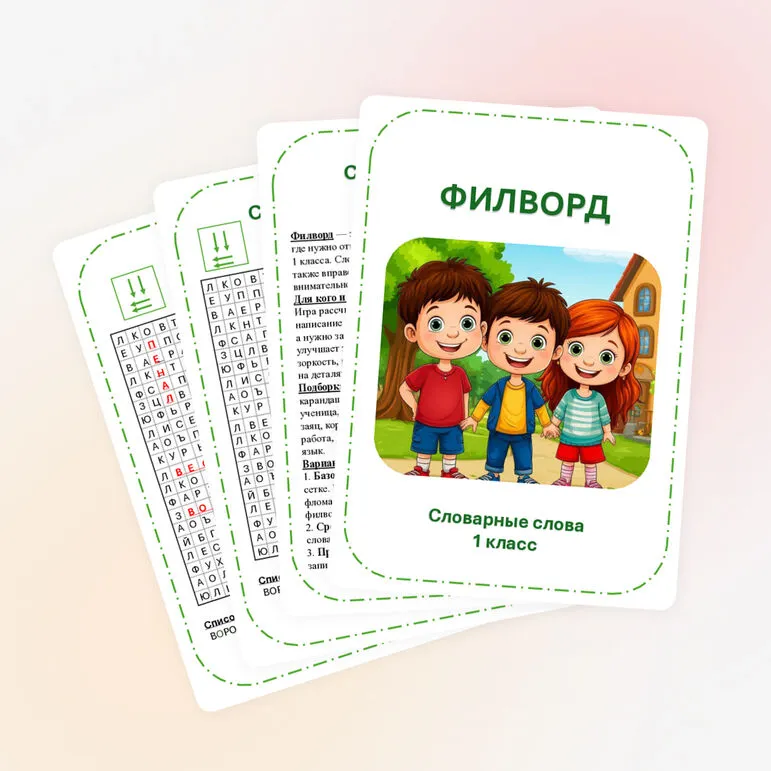 Филворд. Словарная работа. 1 класс.