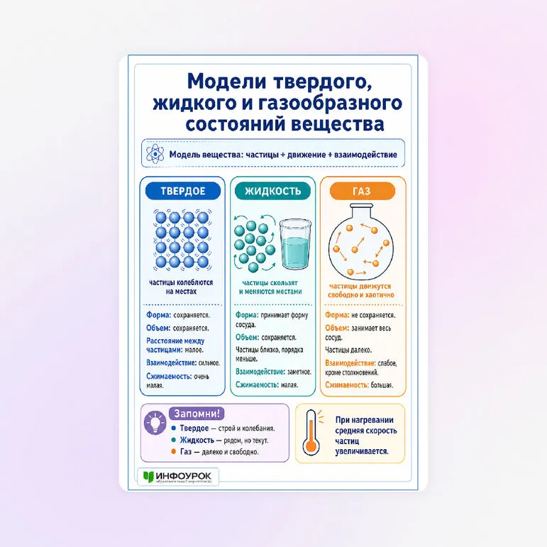 Памятка «Модели твердого, жидкого и газообразного состояний вещества»