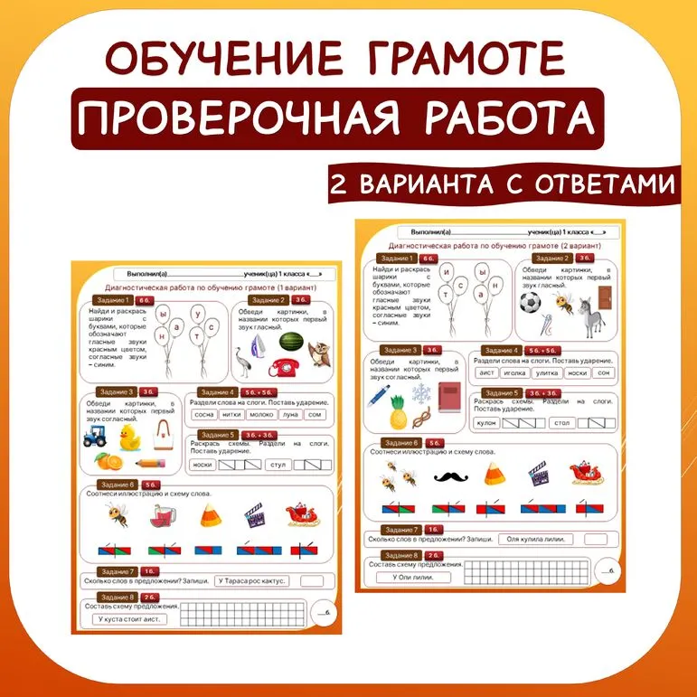 Диагностическая (проверочная) работа по обучению грамоте. 1 класс, 1 четверть.