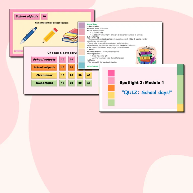 Викторина по английскому языку: Spotlight 3 - Module 1 ( School days!)