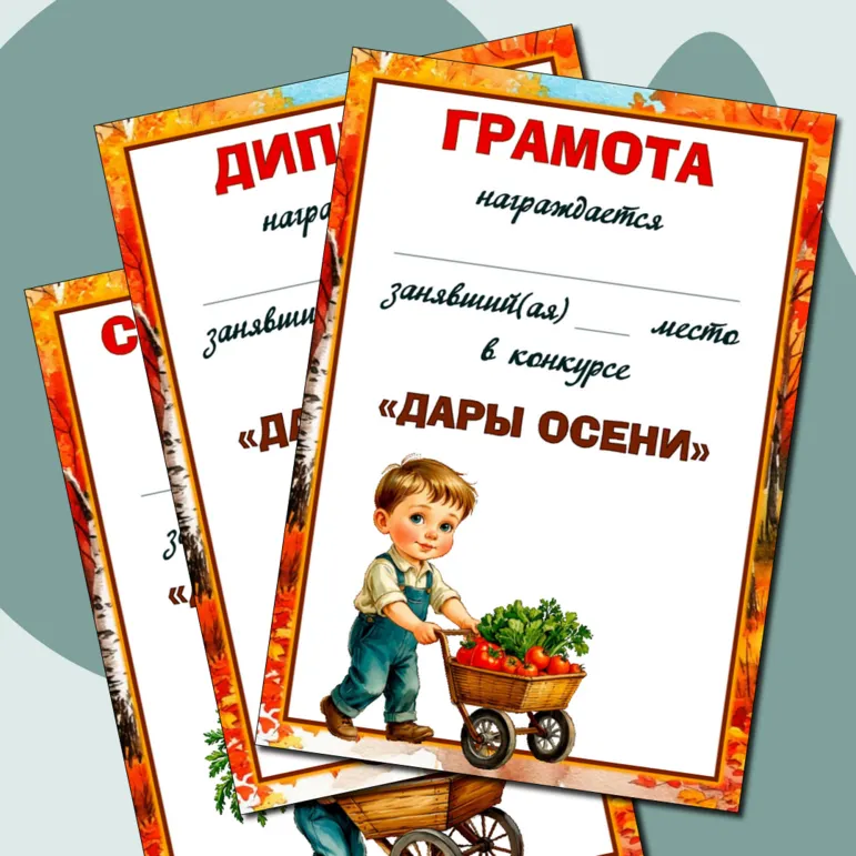 Набор наградных документов к конкурсу «Дары осени».