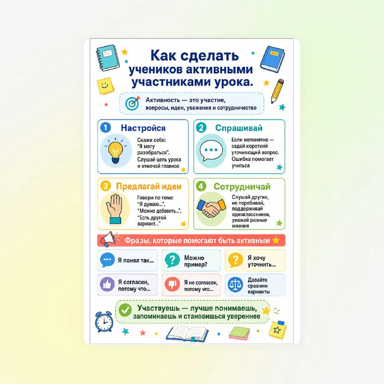 Памятка «Как сделать учеников активными участниками урока.»
