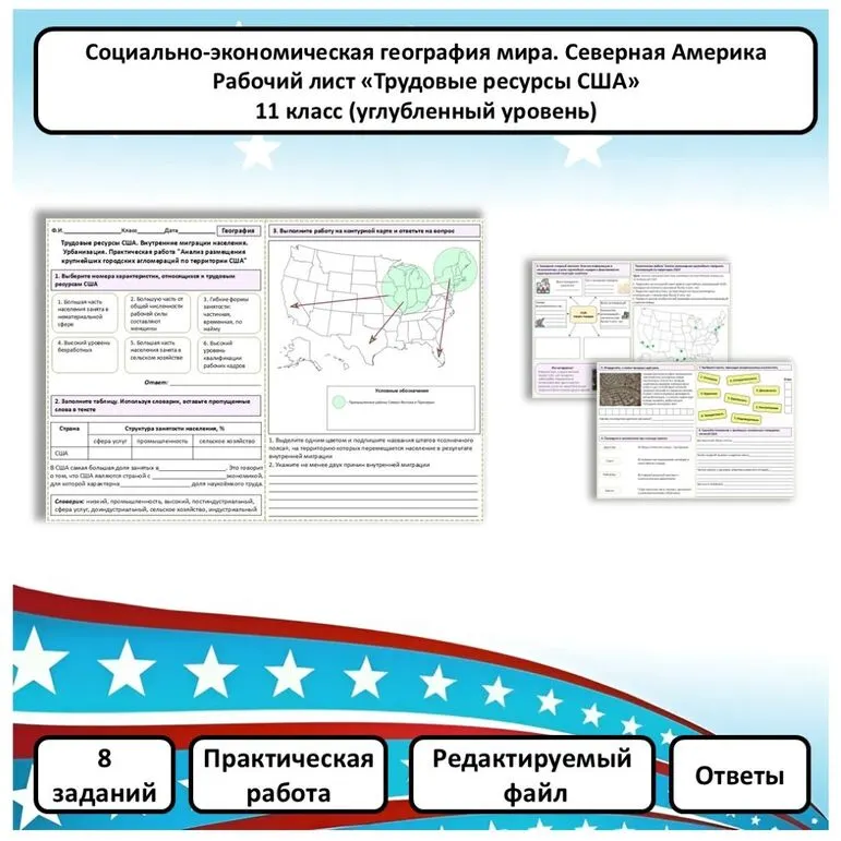 Рабочий лист по географии «Трудовые ресурсы США. Практическая работа» (углубленный уровень)