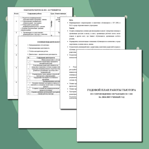 Годовой план работы тьютора по сопровождению детей с ОВЗ