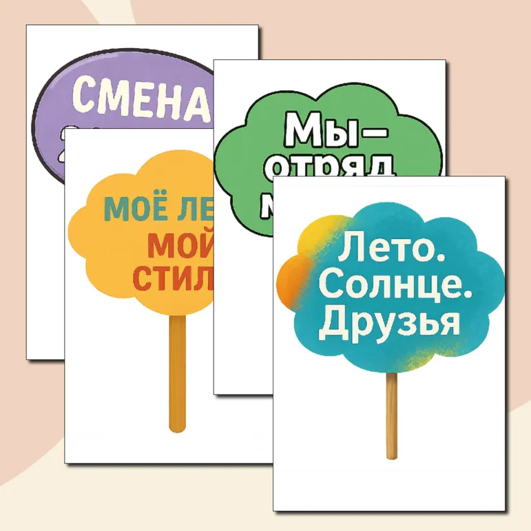 Таблички с надписями для фото в лагере.