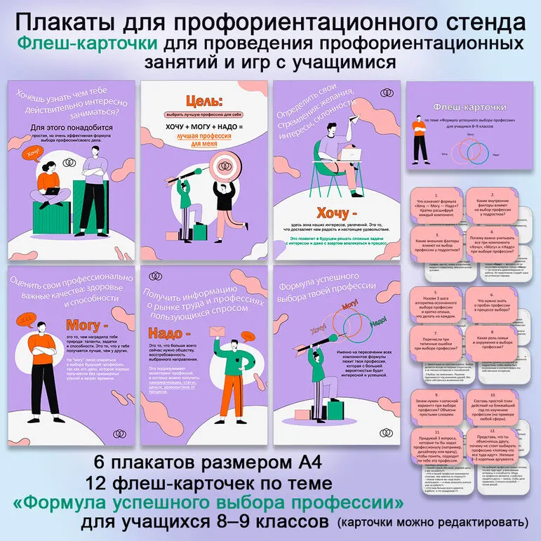 Профориентация. Плакаты для стенда и флеш-карточки.