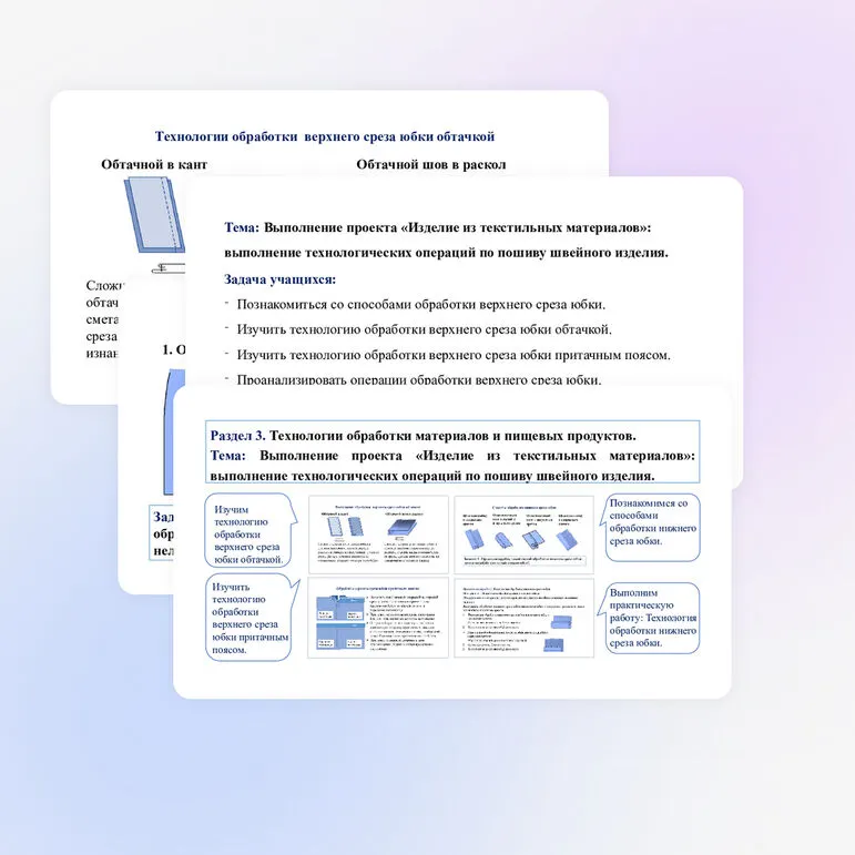 Презентация по труду (технологии) для 6 классов на тему: «Выполнение проекта «Изделие из текстильных материалов»: выполнение технологических операций по пошиву швейного изделия».