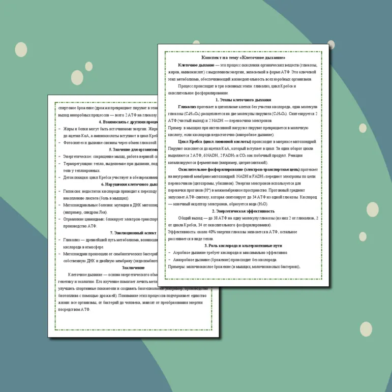 Конспект на тему «Клеточное дыхание»