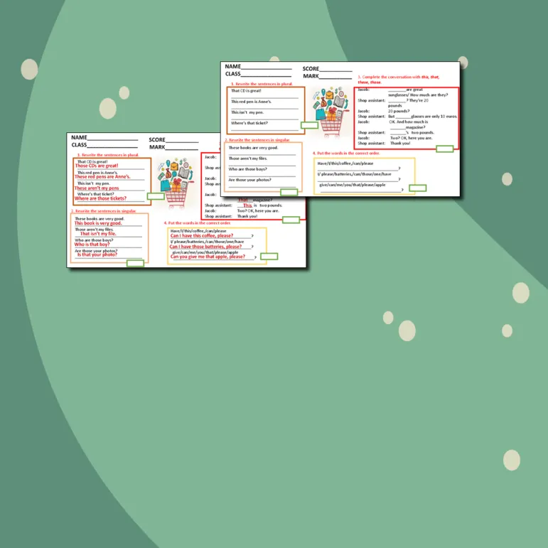 Рабочий лист по английскому языку на тему This/ that/ these/ those. Spotlight 4