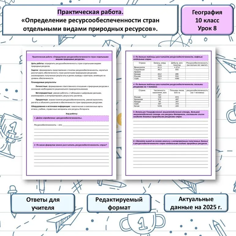 Практическая работа «Определение ресурсообеспеченности стран отдельными видами природных ресурсов»